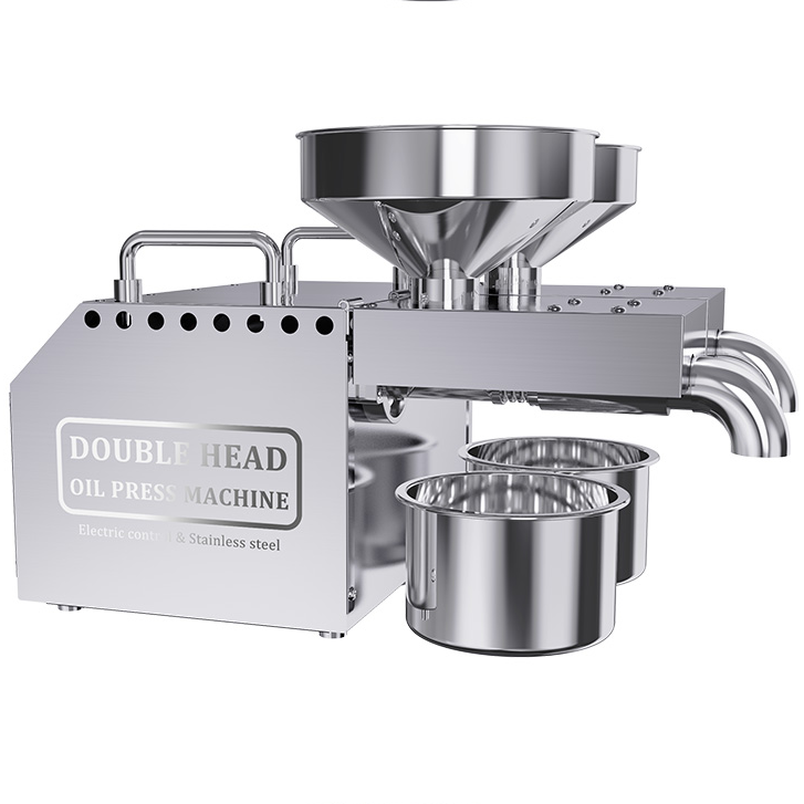 Presse à huile commerciale à double tête en acier inoxydable, taux flacon élevé, graines de lin, tournesol, viande AMP, 1600W, B02